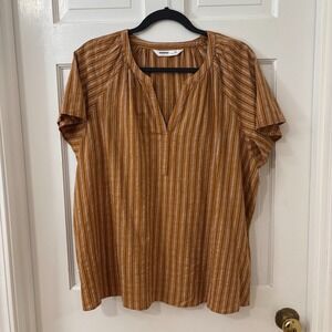 XXL Lagenlook‎ Lagom Boho Casual Orange Stripe Flutter Sleeve Blouse Sonoma Top